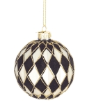  Χριστουγεννιάτικη γυάλινη μπάλα με ρόμβους μαύρο άσπρο χρυσό 8εκ 
