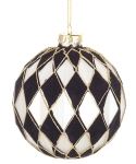  Χριστουγεννιάτικη γυάλινη μπάλα με ρόμβους μαύρο άσπρο χρυσό 10εκ 