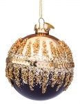  Χριστουγεννιάτικη γυάλινη μπάλα μαύρη με χρυσά σχέδια 8εκ 