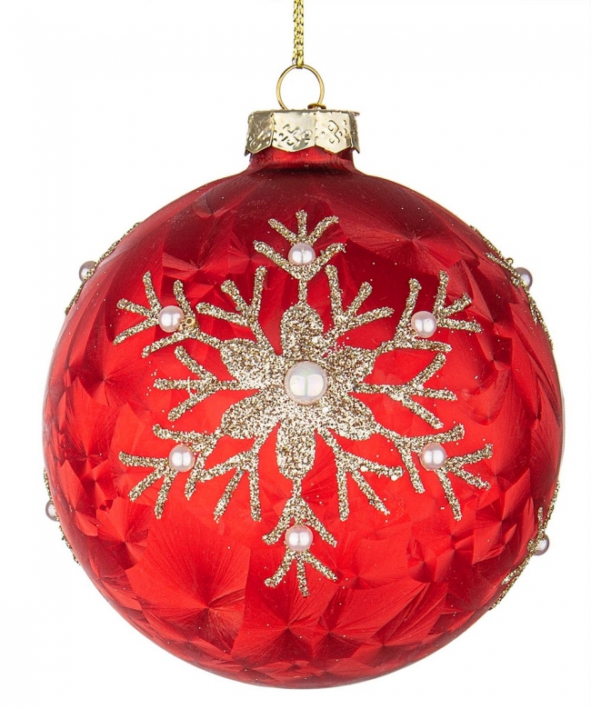  Χριστουγεννιάτικη γυάλινη μπάλα κόκκινη με χρυσά σχέδια 10εκ από την εταιρία Epilegin. 