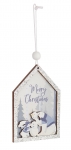 Χριστουγεννιάτικο ξύλινο κρεμαστό στολίδι γαλάζιο σχέδια 18Χ7εκ 