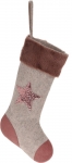  Χριστουγεννιάτικη κάλτσα με γούνα και glitter με δέντρο μπέζ με ρόζ 26Χ44εκ 