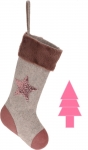  Χριστουγεννιάτικη κάλτσα με γούνα και glitter με δέντρο μπέζ και σομόν 26Χ44εκ 