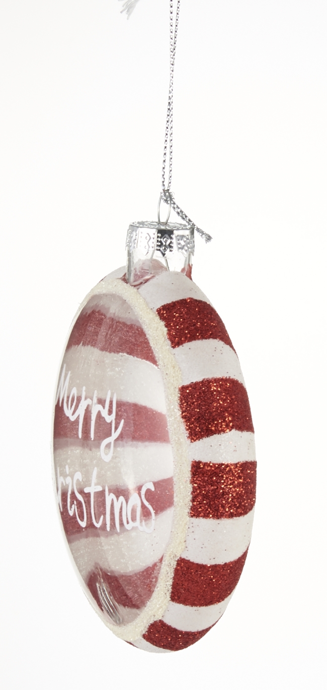  Χριστουγεννιάτικο γυάλινο κρεμαστό πλακέ κόκκινο-λευκό 10εκ από την εταιρία Epilegin. 