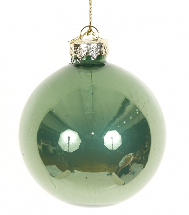  Γυάλινη χριστουγεννιάτικη μπαλα Glossy Sage Green 10cm από την εταιρία Epilegin. 