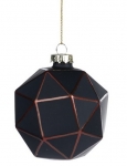  Χριστουγεννιάτικη γυάλινη διακοσμητική πολυγωνική μπάλα μαύρο χρυσό 8εκ 