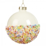  Χριστουγεννιάτικη γυάλινη μπάλα με ζαχαρωτά λευκή 8εκ 