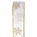 Χριστουγεννιάτικη κορδέλα λευκή με χρυσές glitter νιφάδες 6,3Χ9m. 