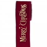  Χριστουγεννιάτικη βελούδινη κορδέλα " Merry Christmas" μπορντώ 8cmX9m 