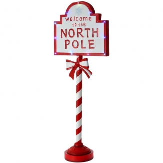 Χριστουγεννιάτικη μεταλλική πινακίδα NORTH POLE κόκκινο-λευκό 46x24x121εκ