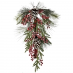  Χριστουγεννιάτικο διακοσμητικό τσαμπί χιονισμένο με κουκουνάρια και berries 70εκ 