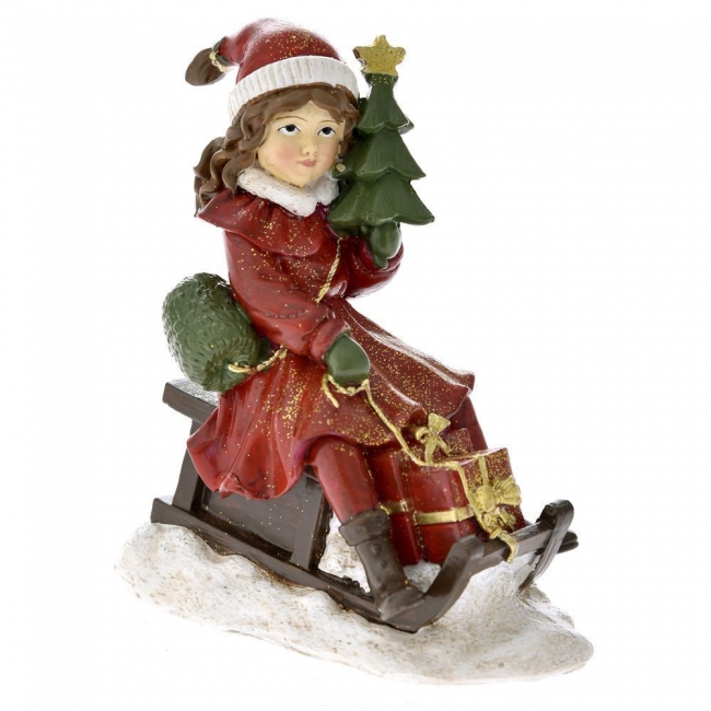 Χριστουγεννιάτικο διακοσμητικό κοριτσάκι με έλκυθρο πολυρεζίν κόκκινο 10Χ12εκ από την εταιρία Epilegin. 