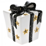  Χριστουγεννιάτικο κεραμικό δώρο με χρυσά αστέρια λευκό-μαύρο 9,5Χ9,5Χ12εκ 