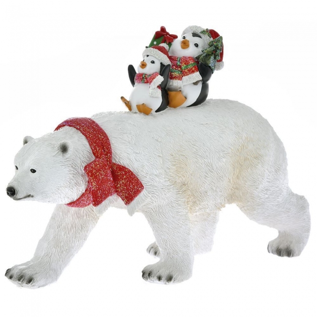  Χριστουγεννιάτικος αρκούδος polyresin με πιγκουίνους λευκός 40Χ13Χ28εκ από την εταιρία Epilegin. 