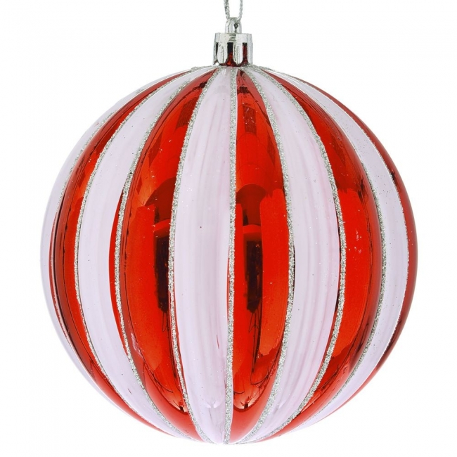  Χριστουγεννιάτικη  πλαστική μπάλα candy κόκκινη -λευκή 10εκ από την εταιρία Epilegin. 