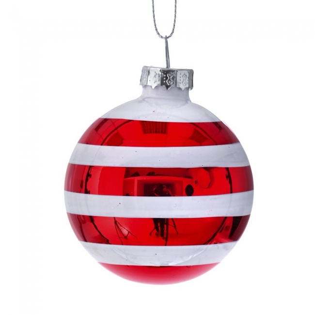  Χριστουγεννιάτικη γυάλινη μπάλα ριγέ κόκκινο άσπρο 6εκ από την εταιρία Epilegin. 