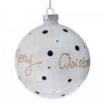  Χριστουγεννιάτικη γυάλινη μπάλα πουά ασπρο-μαύρο merry christmas 10εκ 
