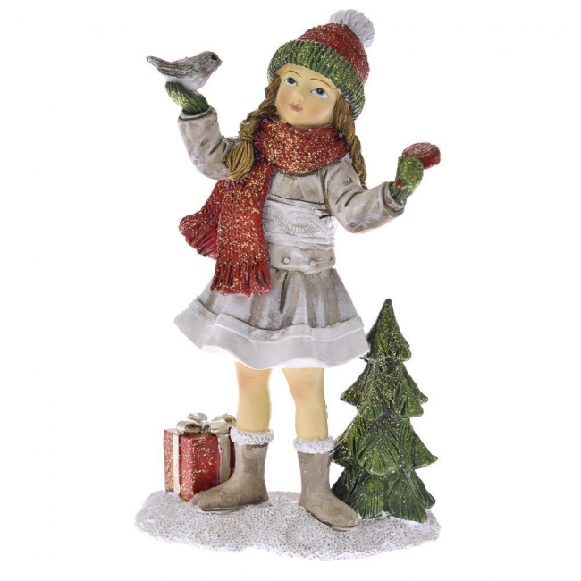  Χριστουγεννιάτικο διακοσμητικό polyresin κορίτσι με πουλάκι 9Χ6Χ16εκ από την εταιρία Epilegin. 