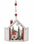  Χριστουγεννιάτικο ξύλινο κρεμαστό σπιτάκι κόκκινο λευκό 12εκ 