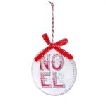  Χριστουγεννιάτικο μεταλλικό κρεμαστό στολίδι "Noel" λευκό κόκκινο 10εκ 