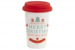  Χριστουγεννιάτικη πορσελάνινη κούπα με καπάκι σιλικόνης λευκή 9x9x13εκ 