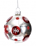  Χριστουγεννιάτικη γυάλινη μπάλα ασημί κόκκινο πουά "ΗοΗοΗο" 12εκ 
