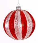  Χριστουγεννιάτικη γυάλινη μπάλα κόκκινη λευκή με πούλιες εσωτερικά 10εκ 