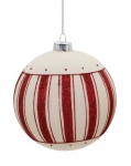  Χριστουγεννιάτικη γυάλινη μπάλα κόκκινη λευκή με κάθετες ρίγες 12εκ 