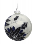  Χριστουγεννιάτικη γυάλινη μπάλα λευκή με μαύρα λουλούδια 12εκ 