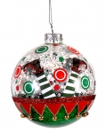  Χριστουγεννιάτικη γυάλινη μπάλα πολύχρωμη με πόδια ξωτικού 10εκ 