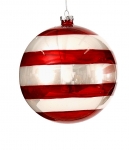  Χριστουγεννιάυικη γυάλινη μπάλα κόκκινη γυαλιστερή με λευκές ρίγες 10εκ 