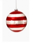 Χριστουγεννιάυικη γυάλινη μπάλα κόκκινη γυαλιστερή με λευκές ρίγες 12εκ 
