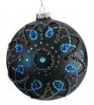  Χριστουγεννιάτικη διακοσμητική γυάλινη μπάλα ματ σκούρο μπλέ με χάντρες 10εκ 