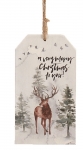  Χριστουγεννιάτικη ξύλινη κρεμαστή  ταμπέλα με σχέδια  λευκή 16 εκ 