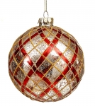  Χριστουγεννιατικη γυάλινη μπαλα χρυσή με κόκκινα σχέδια 12 εκ. 