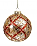  Χριστουγεννιάτικη γυάλινη μπάλα χρυσή με κόκκινα σχέδια 10 εκ. 