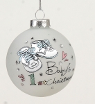  Χριστουγεννιάτικη γυάλινη μπάλα `Baby`s 1st Christmas` λευκή-μπλέ 8εκ 
