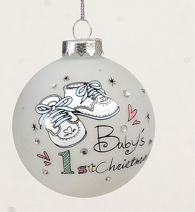  Χριστουγεννιάτικη γυάλινη μπάλα `Baby`s 1st Christmas` λευκή-μπλέ 8εκ από την εταιρία Epilegin. 