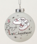  Χριστουγεννιάτικη γυάλινη μπάλα `Baby`s 1st Christmas` λευκό-ρόζ 8εκ 