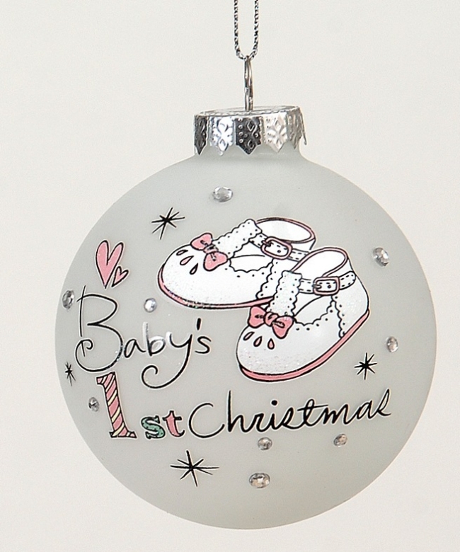  Χριστουγεννιάτικη γυάλινη μπάλα `Baby`s 1st Christmas` λευκό-ρόζ 8εκ από την εταιρία Epilegin. 
