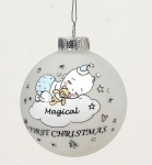  Χριστουγεννιάτικη γυάλινη μπάλα `First Christmas sleeping baby` λευκό-μπλέ 8εκ 