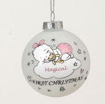  Χριστουγεννιάτικη γυάλινη μπάλα `First Christmas sleeping baby` λευκό-ρόζ 8εκ 