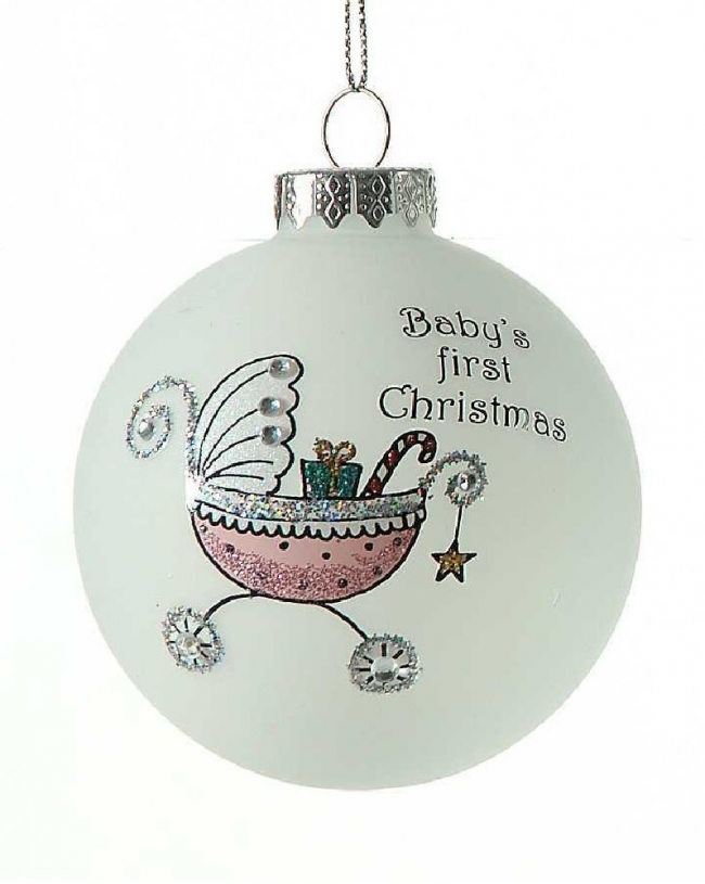  Χριστουγεννιάτικη γυάλινη μπάλα `Baby`s first Christmas` λευκό-ρόζ 8εκ από την εταιρία Epilegin. 