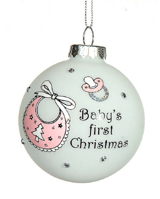  Χριστουγεννιάτικη γυάλινη μπάλα "Baby girl`s First Christmas" λευκό-ροζ  8εκ  από την εταιρία Epilegin. 