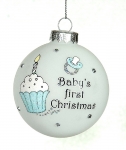  Χριστουγεννιάτικη γυάλινη μπάλα "Baby boy`s First Christmas" λευκό-γαλάζιο 8εκ 