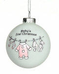  Χριστουγεννιάτικη γυάλινη μπάλα "Baby girl`s First Christmas" λευκό-γαλάζιο 8εκ 