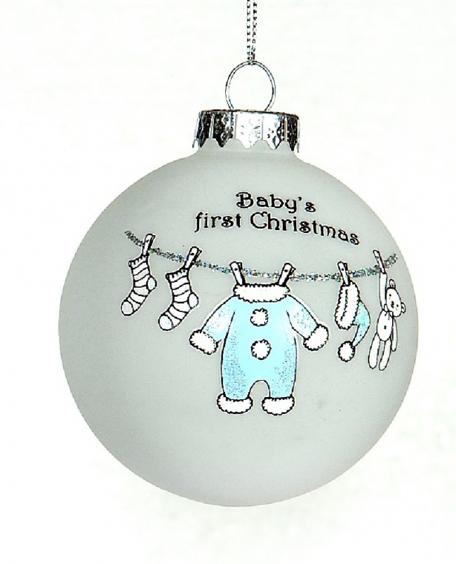  Χριστουγεννιάτικη γυάλινη μπάλα "Baby boy`s First Christmas" λευκό-γαλάζιο 8εκ  από την εταιρία Epilegin. 