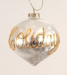  Χριστουγεννιάτικη λευκή μπαλα σχήμα κώνος με χρυσά γράμματα 10 εκ. 