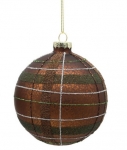  Χριστουγεννιάτικη γυάλινη μπάλα καφέ πράσινη καρό 10εκ 