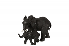  Διακοσμητικός ελέφαντας με ελεφαντάκι πολυρεζίν μαύρος 27x16x19cm 